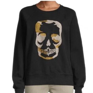 Zadig & Voltaire Black Sweatshirt with Gold & White Skull Graphic